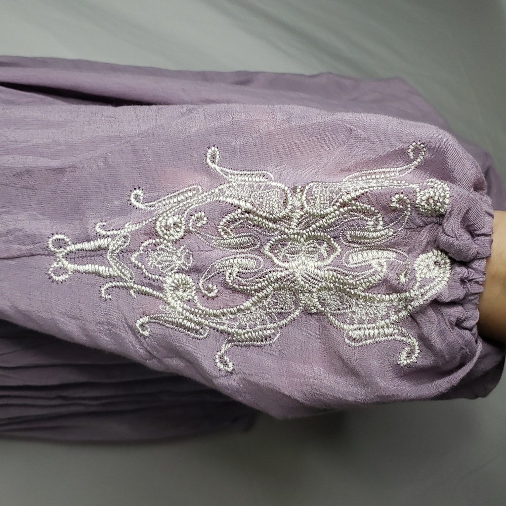 Gemstone Boat Neck Embroidered Lantern Long Sleeves Blouse Top Size M Bohemian